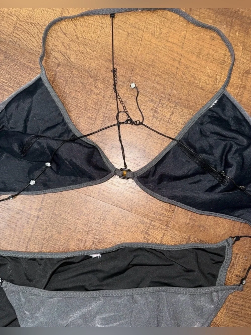 Women's Gray Triangle Shiny Y2K Bikini Set
